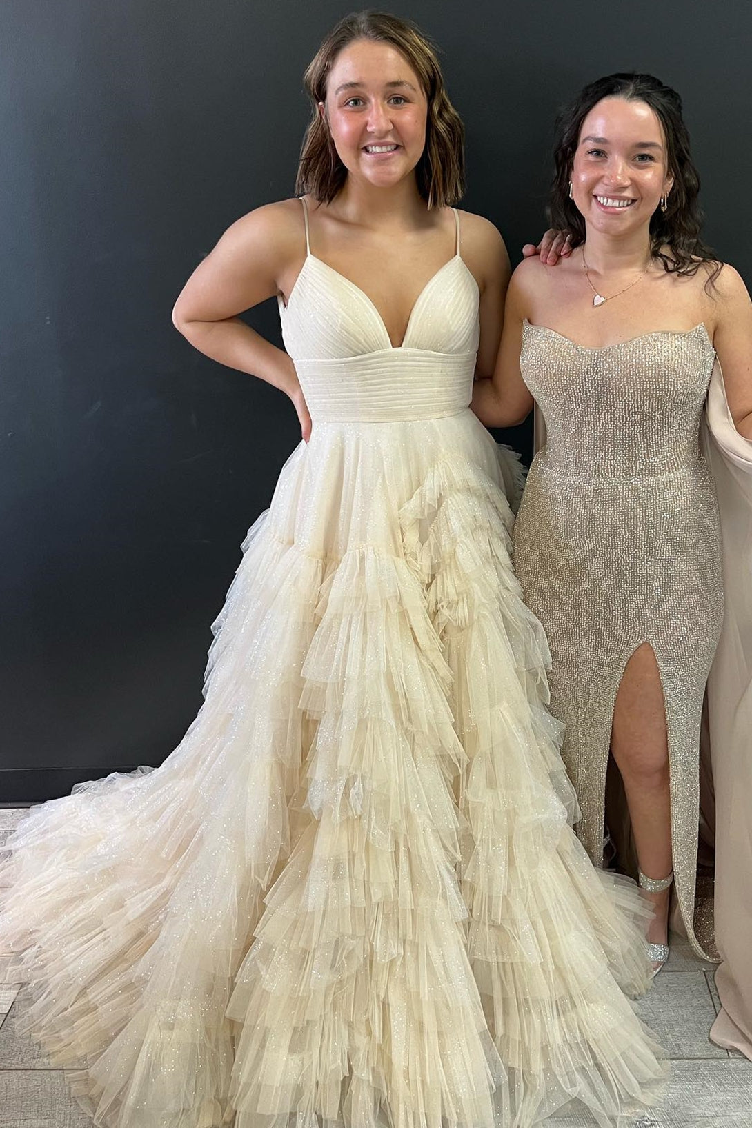 tulle princess lavender tiered long graduation prom dresses with ruffles