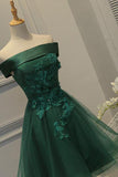 Off Shoulder Dark Green Short Party Dress, Tulle Homecoming Dress GM395