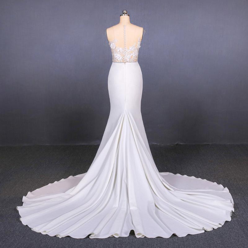 See-Through Neckline Lace Appliques Mermaid Wedding Dresses PW93