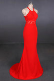 Halter Red Prom Dresses Mermaid Long Evening Dress With Cut Out Back MP191