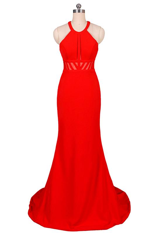 Halter Red Prom Dresses Mermaid Long Evening Dress With Cut Out Back MP191