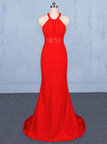 Halter Red Prom Dresses Mermaid Long Evening Dress With Cut Out Back MP191