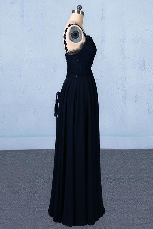 New Flower Straps V-neck Navy Blue Long Prom Evening Dresses MP190