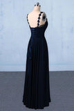 New Flower Straps V-neck Navy Blue Long Prom Evening Dresses MP190
