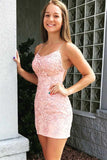 lace appliques sheath short prom dresses backless tight homecoming dress