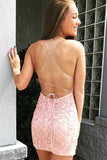 lace appliques sheath short prom dresses backless tight homecoming dress