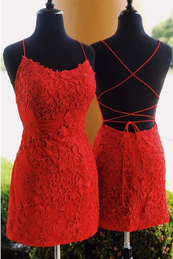 lace appliques sheath short prom dresses backless tight homecoming dress