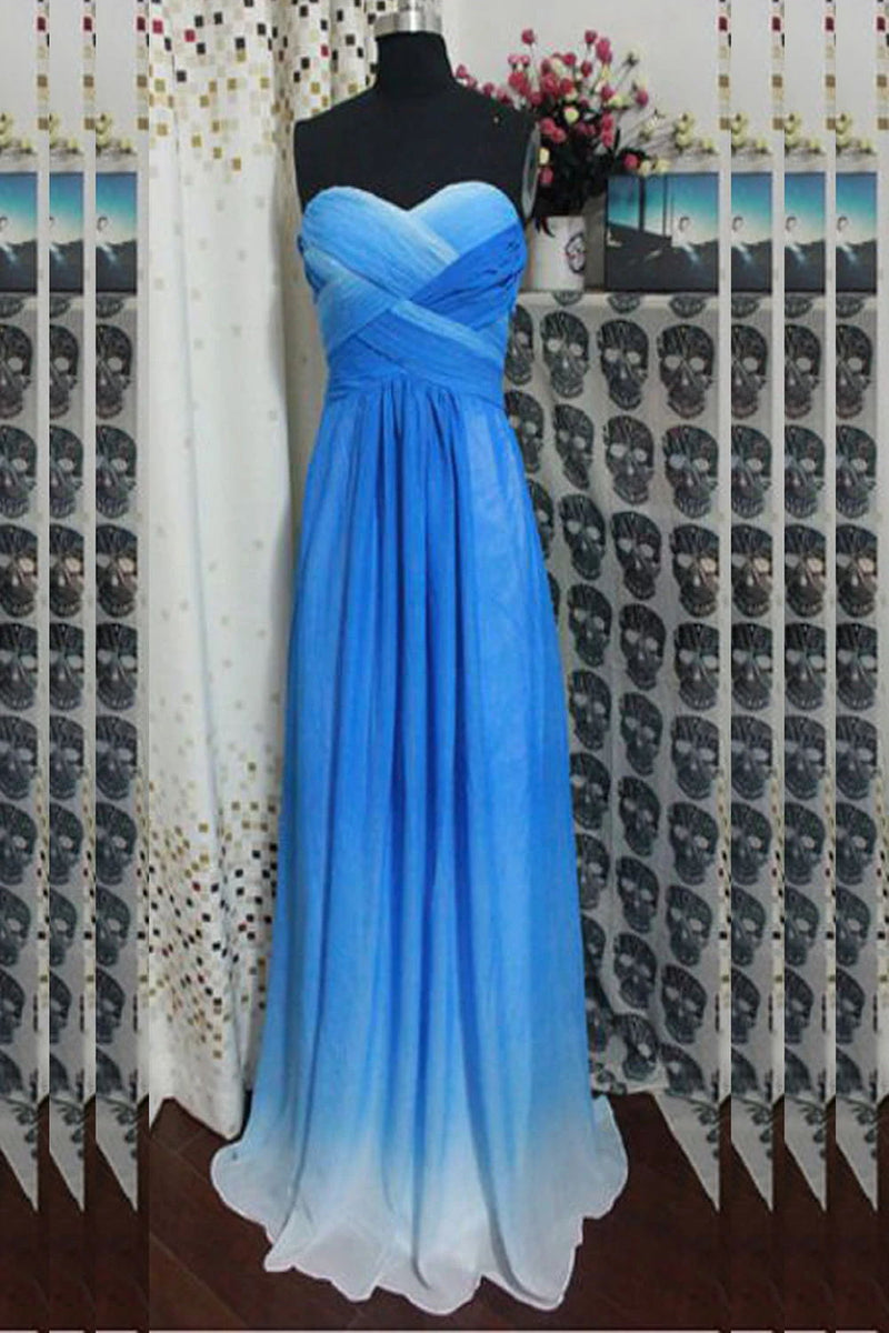 cut out beading back long prom dress sweetheart blue ombre formal dress