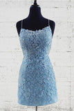 lace appliques sheath short prom dresses backless tight homecoming dress