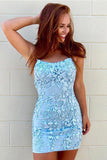 Lace Appliques Sheath Short Prom Dresses Backless Tight Homecoming Dress GM372
