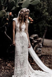 Sheath Ivory Lace Rustic Wedding Dresses, Cap Sleeve Beach Wedding Gowns PW110
