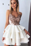 Short Spaghetti Prom Dresses Backless Homecoming Dress With Layered GM48