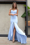 Sky Blue Mermaid Backless Prom Dresses, Simple Bridesmaid Dress MG146