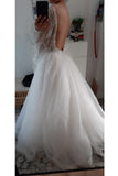 Sparkle Long Sleeve V-neck Sequins Beach Wedding Dresses Backless Bridal Gown PW126
