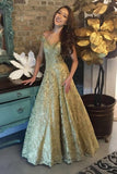 a line off the shoulder lace prom dresses gold party dress