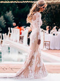 Modest Long Sleeve Mermaid Lace Wedding Dresses Rustic Wedding Gowns PW106