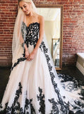 Sweetheart Black Lace Appliques Tulle Long Prom Wedding Dresses MP114