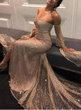 Off-Shoulder Long Prom Dresses with Sleeves, Sexy Sequins Evening Dresses MP109