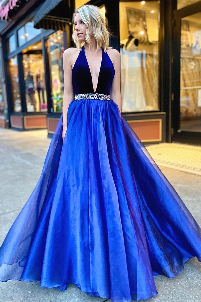 A-line v-neck long prom dresses, formal evening dresses with split mg07