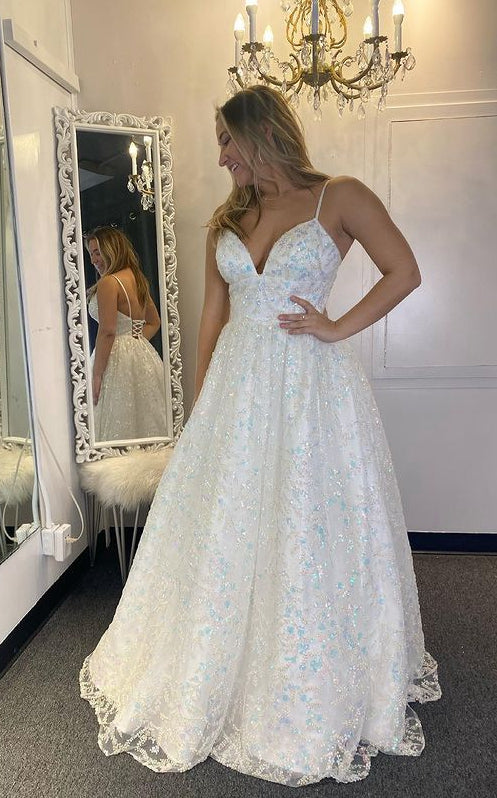 sparkly spaghetti straps sequins prom dress long pageant dress