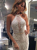 Halter Mermaid Lace Sleeveless Wedding Dress with Appliques PW25
