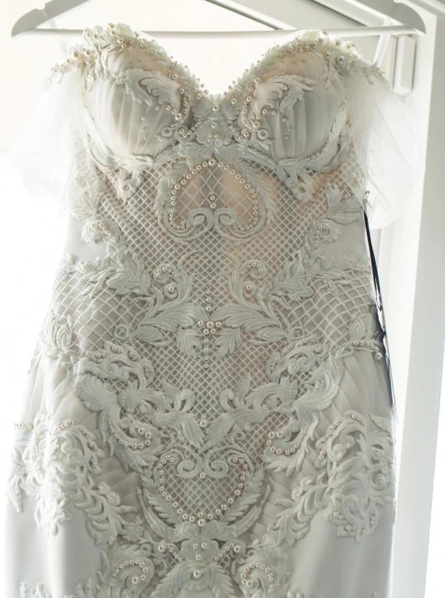 Off Shoulder Lace Appliques Mermaid Wedding Dress with Pearls PW27