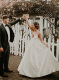 Spaghetti Straps V-neck Sleeveless Simple Ivory Wedding Dresses PW28