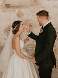 Spaghetti Straps V-neck Sleeveless Simple Ivory Wedding Dresses PW28