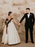 Spaghetti Straps V-neck Sleeveless Simple Ivory Wedding Dresses PW28