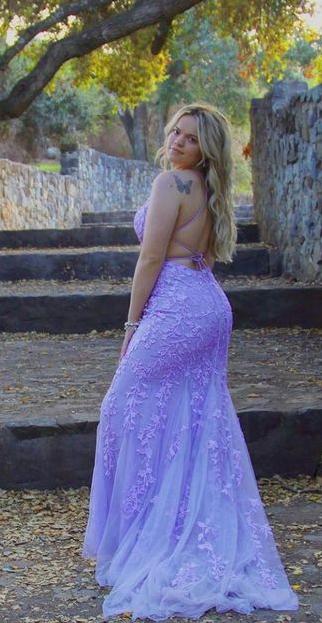lilac mermaid lace prom dresses backless graduation gown