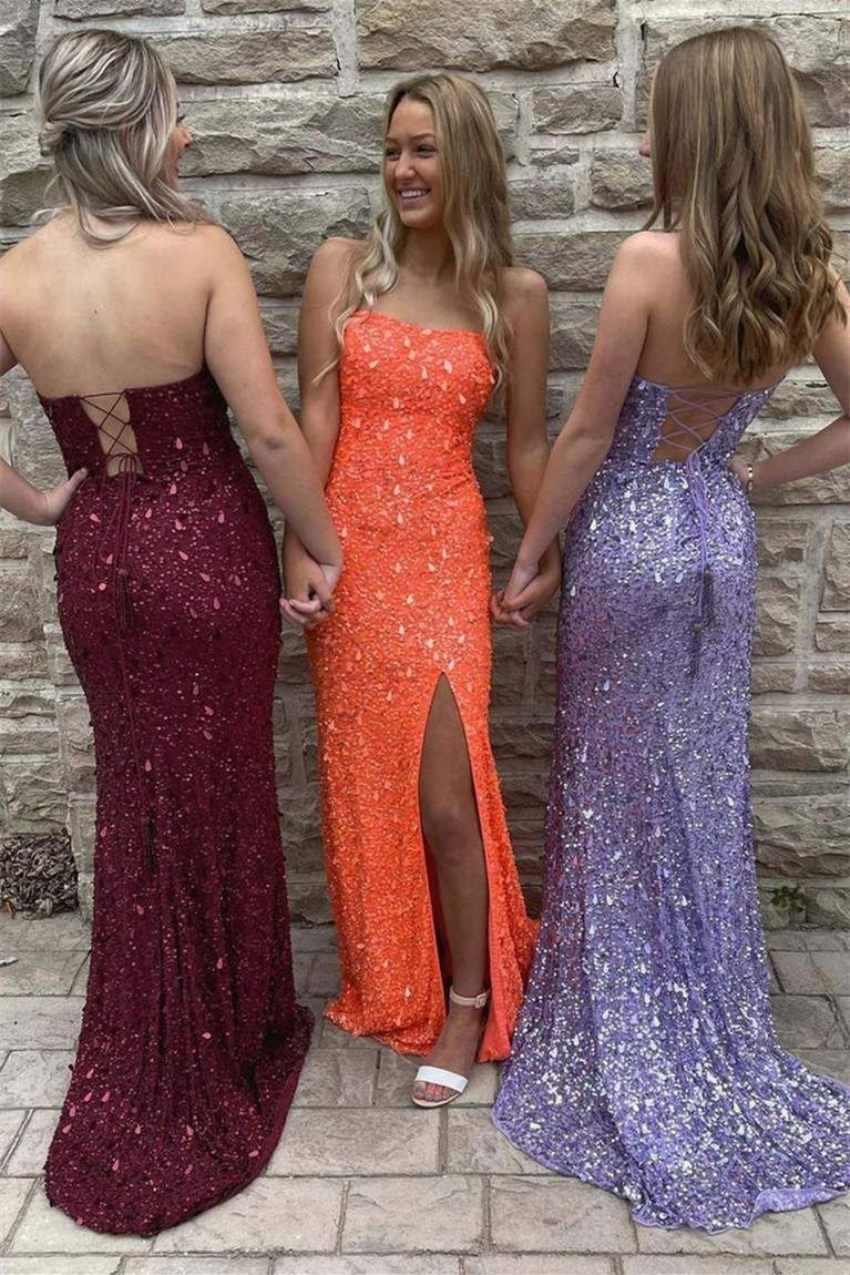 new sequin strapless long prom dresses mermaid split party dresses