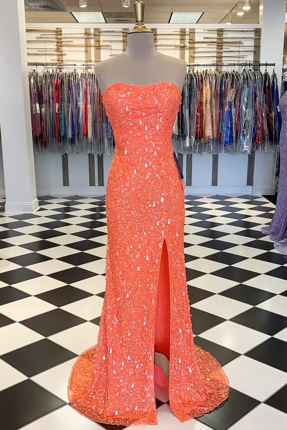 new sequin strapless long prom dresses mermaid split party dresses
