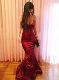 Sleek Mermaid Red Long Prom Dresses, Spaghetti Straps Evening Party Dresses MP96