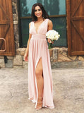 a line v neck long chiffon bridesmaid dress simple wedding guest dress