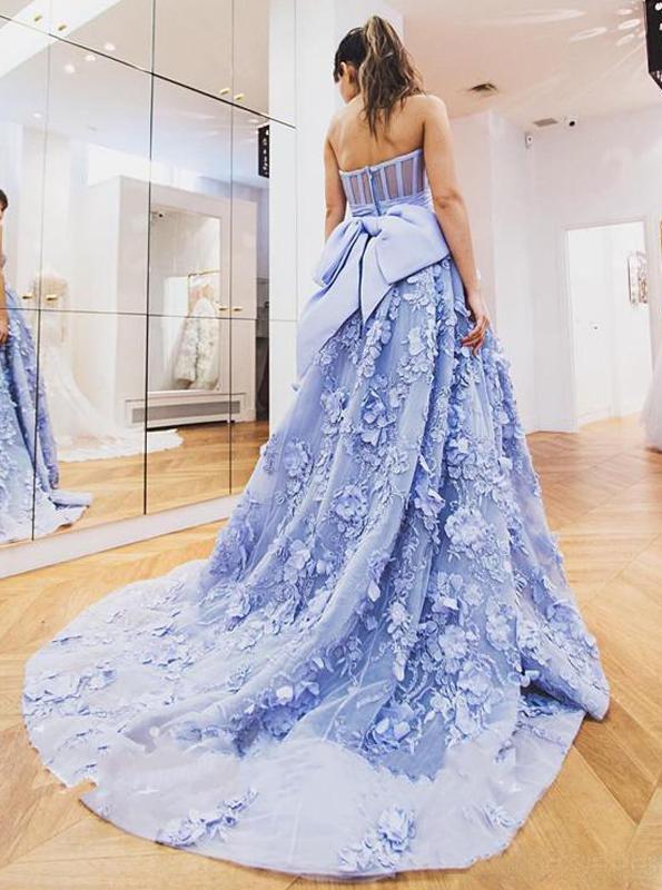 Sweetheart Lace Appliques Prom Dresses Evening Gowns With Bowknot MP122