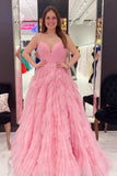 tulle princess lavender tiered long graduation prom dresses with ruffles