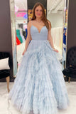 tulle princess lavender tiered long graduation prom dresses with ruffles