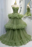 Princess Green Tulle Long Ball Gown Dress A line Formal Dress GP312