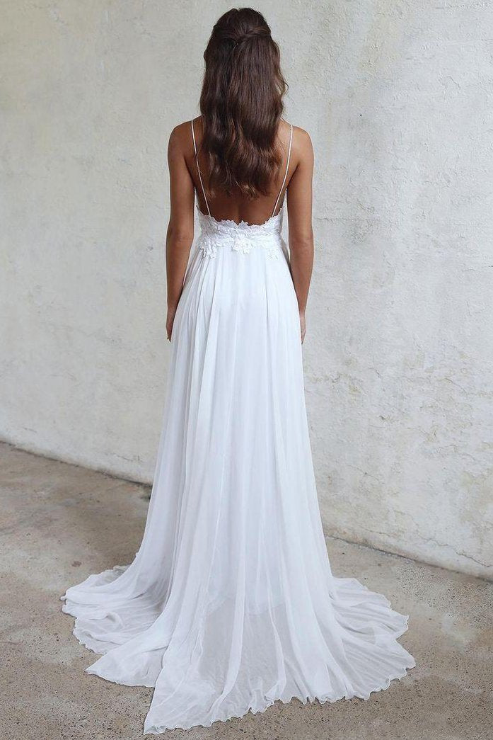 Simple Chiffon Beach Wedding Dresses Backless Wedding Gown With Lace PW105