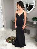 black mermaid prom dress spaghetti straps with floral embroidery