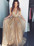 backless sequins prom dress sparkly a line v neck long evening dress