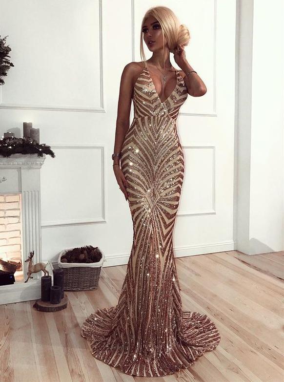 glitter backless mermaid sequins sleeveless long prom dress