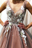 tulle long prom wedding dress with beading floral appliques