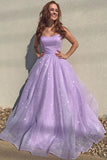 sparkly A-line lilac Long Prom Dresses