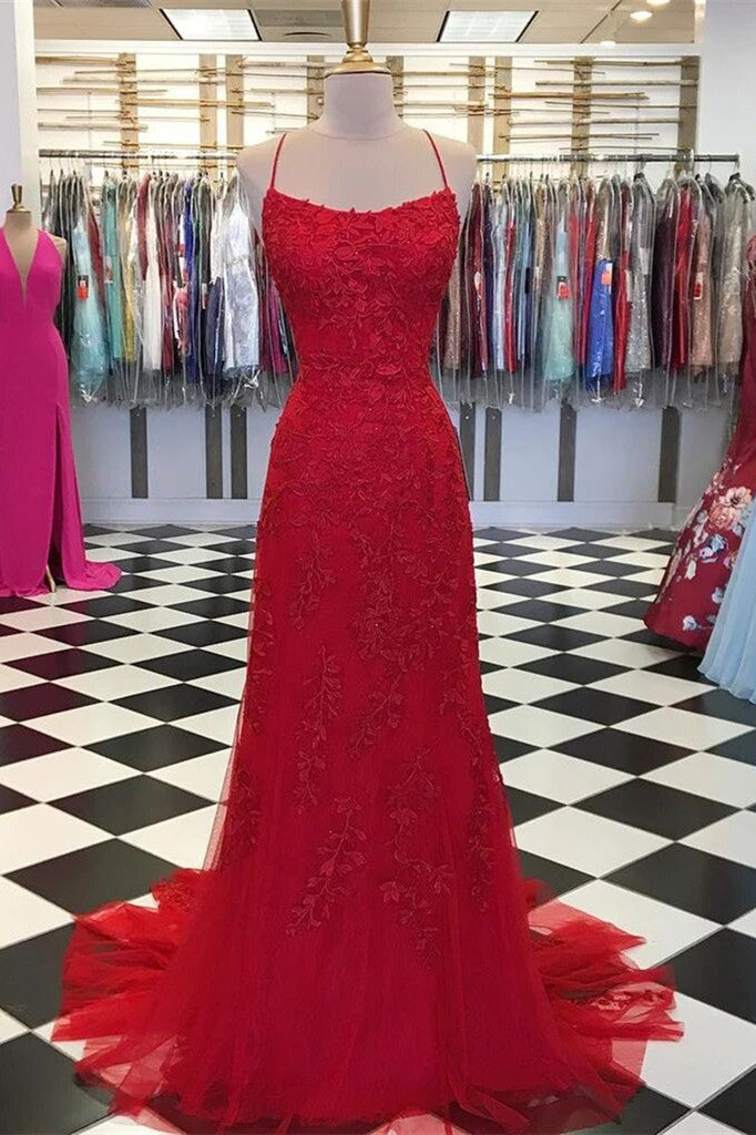 mermaid backless burgundy prom dress lace appliques evening gown