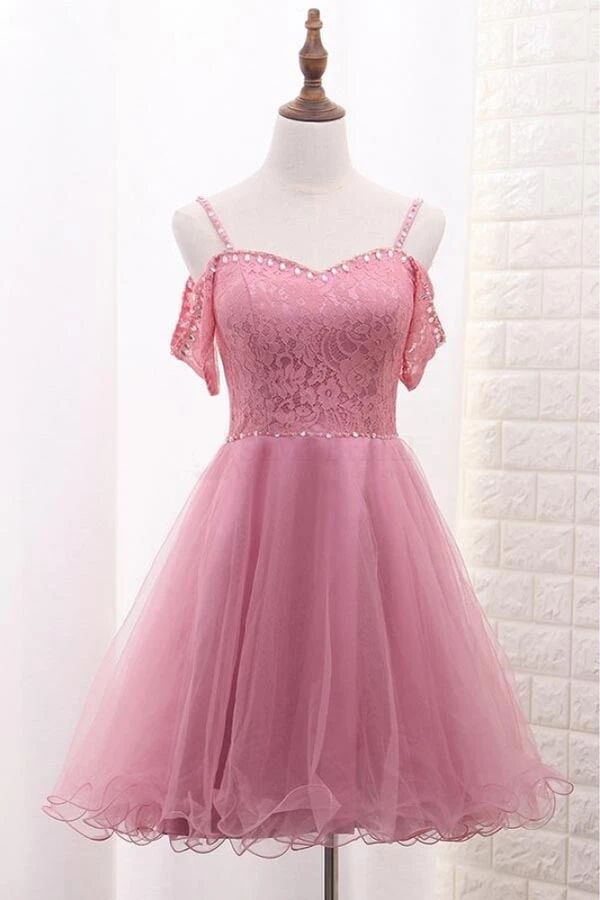 tulle spaghetti straps homecoming dress cute sweet 16 dress