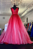 a line v neck red ombre prom dress ombre beading long formal dress