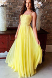Flowy Yellow Chiffon Long Prom Dress, Backless Formal Evening Dress MP788