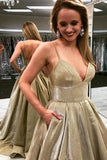 sparkly spaghetti straps v neck satin lace up prom pageant dresses