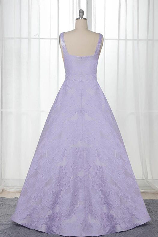 a line bateau sleeveless lilac floral satin prom graduation dress